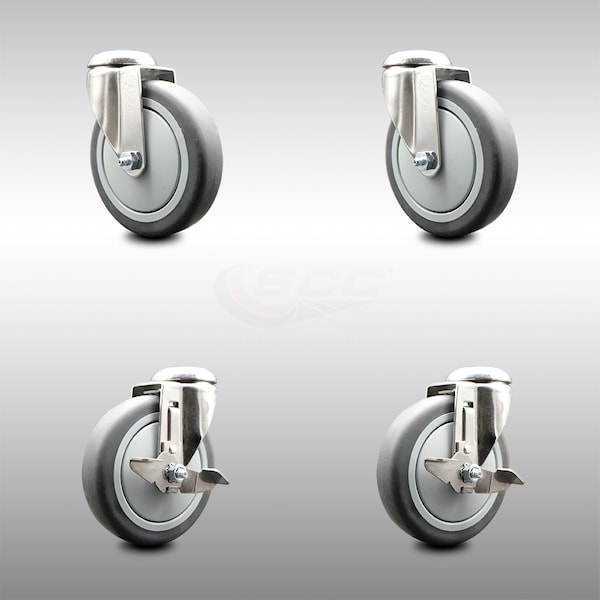 Service Caster 5 Inch 316SS Thermoplastic Rubber Wheel Swivel Bolt Hole Caster Brakes SCC, 2PK SCC-SS316BH20S514-TPRB-2-TLB-2 - main